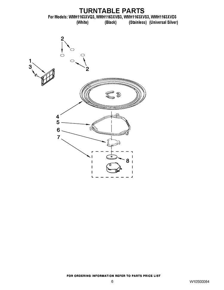 TURNTABLE PARTS Diagram and Parts List for WMH1163XVB3  Whirlpool Microwave