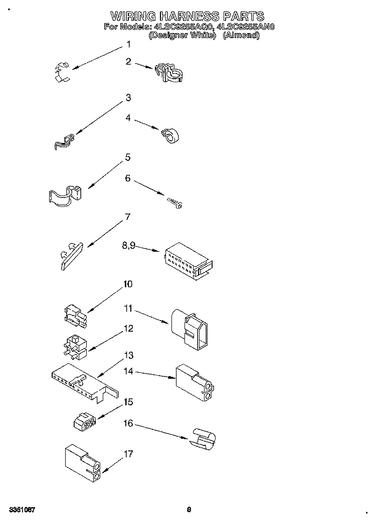 WIRING HARNESS Diagram and Parts List for 4LSC9255AN0  Whirlpool Washer