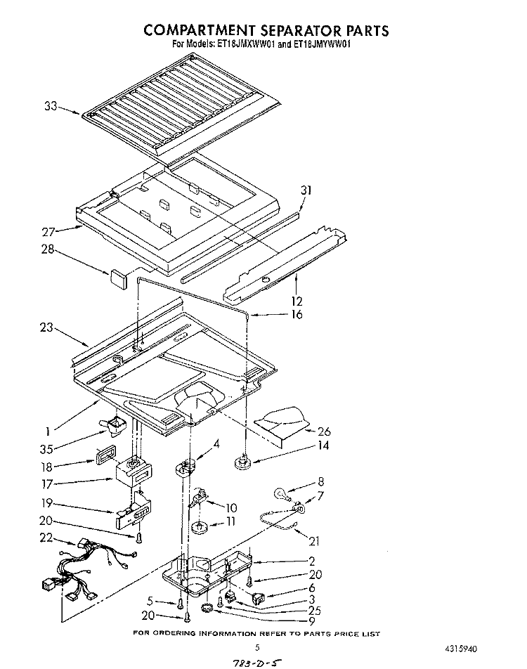COMPARTMENT SEPARATOR Diagram and Parts List for ET18JMXWM01  Whirlpool Refrigerator