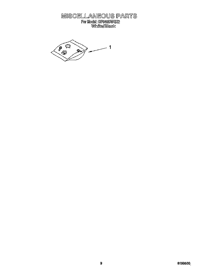 MISCELLANEOUS, OPTIONAL Diagram and Parts List for DP840DWGX2  Whirlpool Dishwasher
