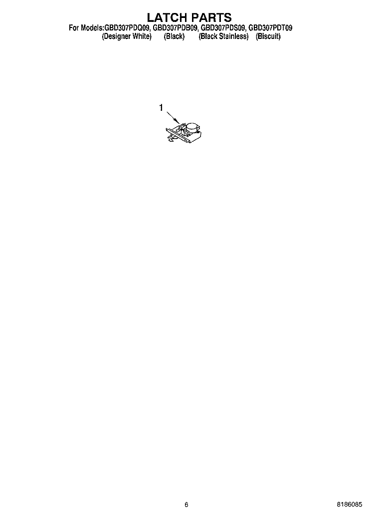 LATCH PARTS Diagram and Parts List for GBD307PDS09  Whirlpool Wall Oven