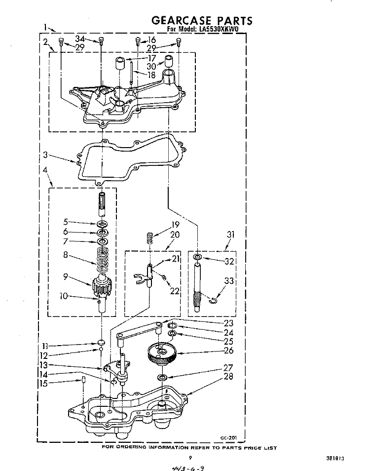 GEARCASE Diagram and Parts List for LA5530XKW0  Whirlpool Washer