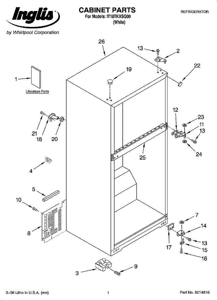 CABINET PARTS Diagram and Parts List for IT18TKXSQ00  Inglis Refrigerator