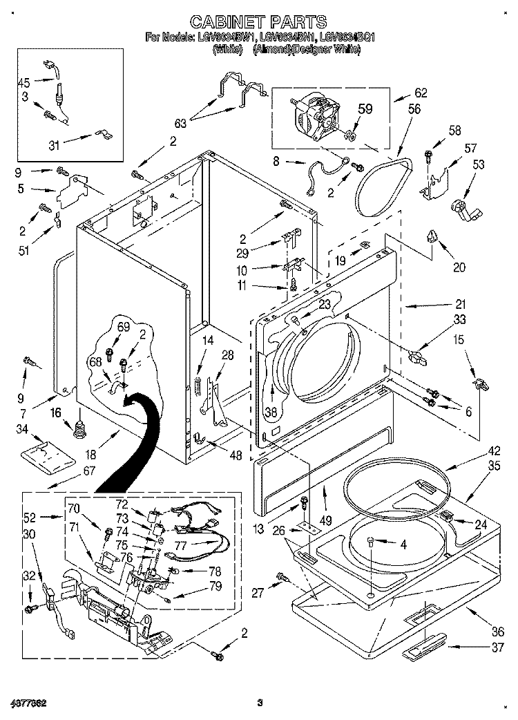 CABINET Diagram and Parts List for LGV6634BQ1  Whirlpool Dryer