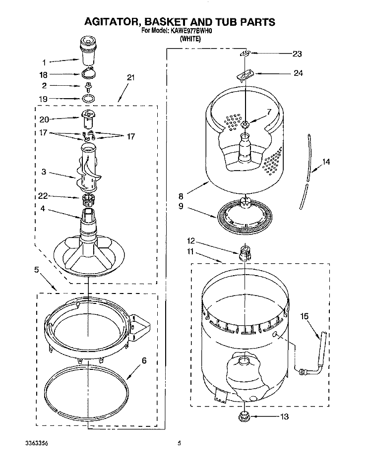 AGITATOR, BASKET AND TUB Diagram and Parts List for KAWE977BWH0  KitchenAid Washer