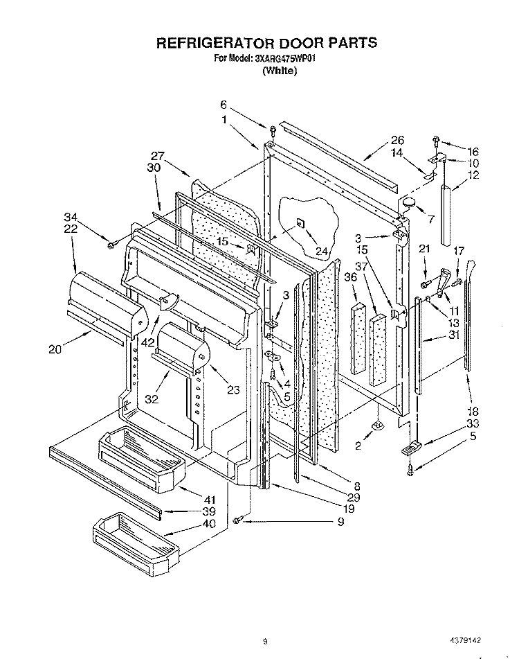 REFRIGERATOR DOOR Diagram and Parts List for 3XARG475WP01  Whirlpool Refrigerator