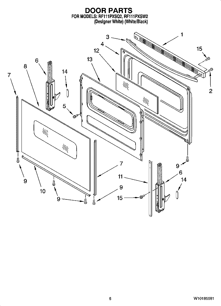 DOOR PARTS, OPTIONAL PARTS (NOT INCLUDED) Diagram and Parts List for RF111PXSQ2  Whirlpool Range