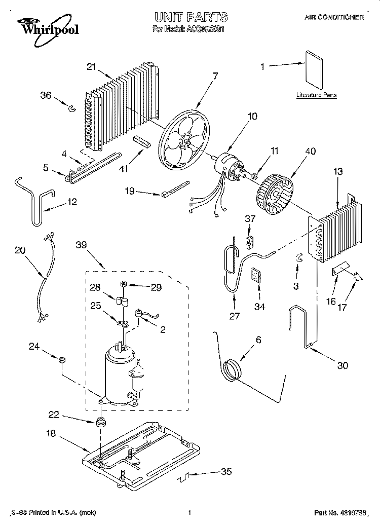 UNIT, LITERATURE Diagram and Parts List for ACQ052XG1  Whirlpool Air Conditioner