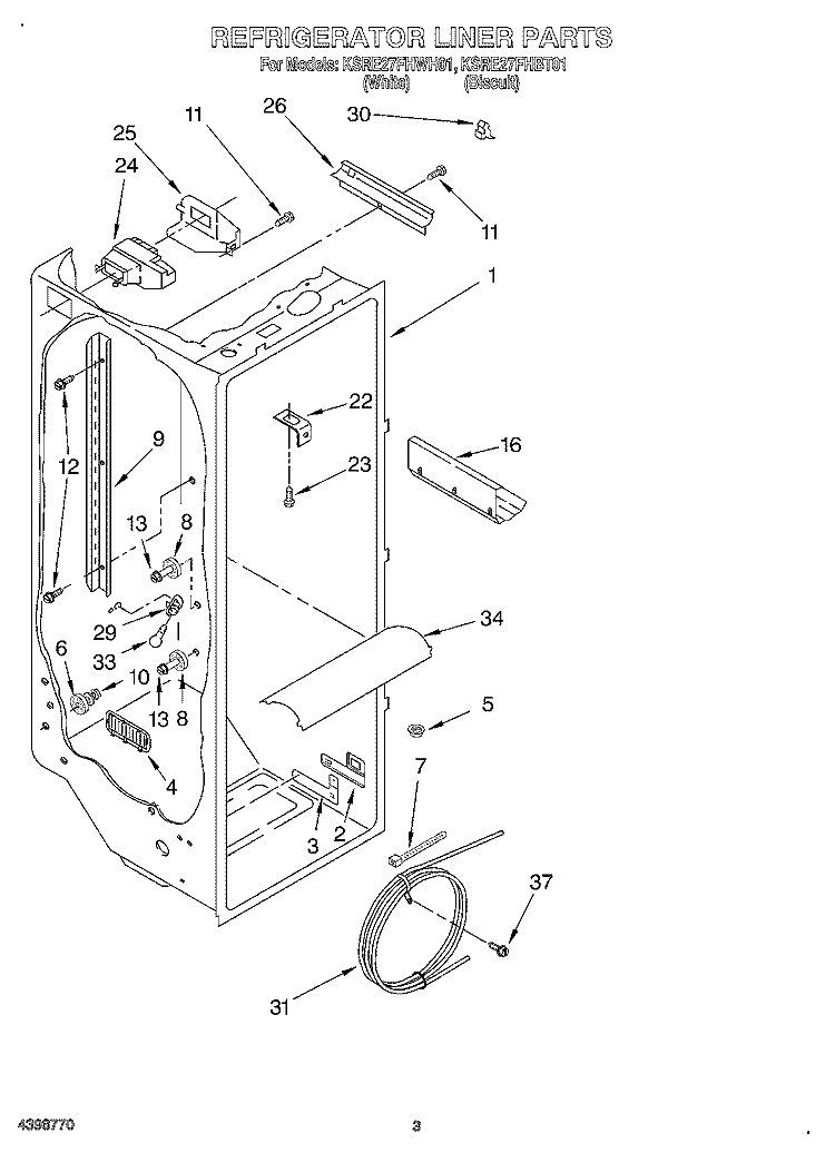 REFRIGERATOR LINER Diagram and Parts List for KSRE27FHWH01  KitchenAid Refrigerator