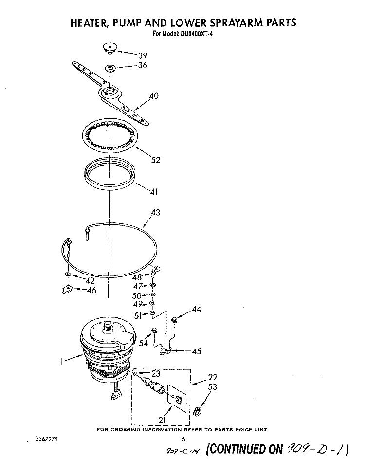 HEATER, PUMP AND LOWER SPRAY ARM Diagram and Parts List for DU9400XT4  Whirlpool Dishwasher