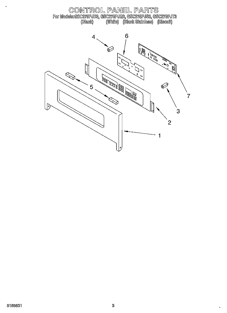 CONTROL PANEL Diagram and Parts List for GSC278PJB3  Whirlpool Microwave Oven Combo