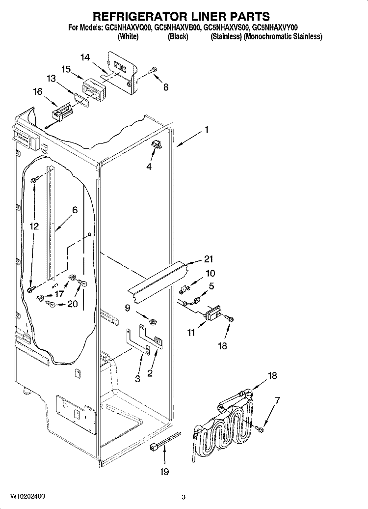 REFRIGERATOR LINER PARTS Diagram and Parts List for GC5NHAXVB00  Whirlpool Refrigerator