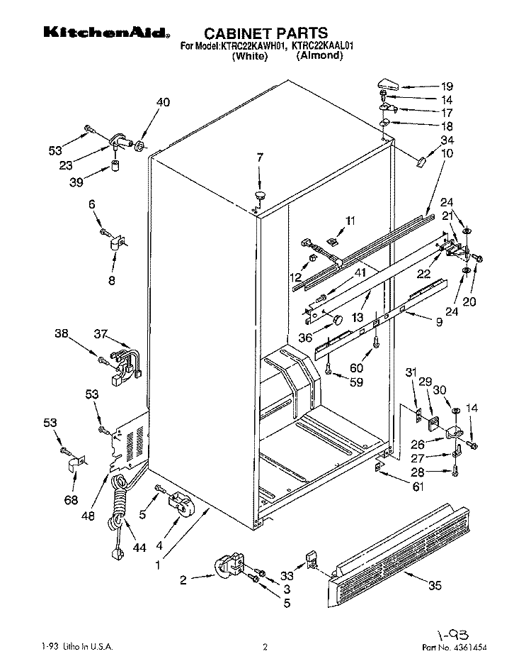 CABINET Diagram and Parts List for KTRC22KAAL01  Whirlpool Refrigerator