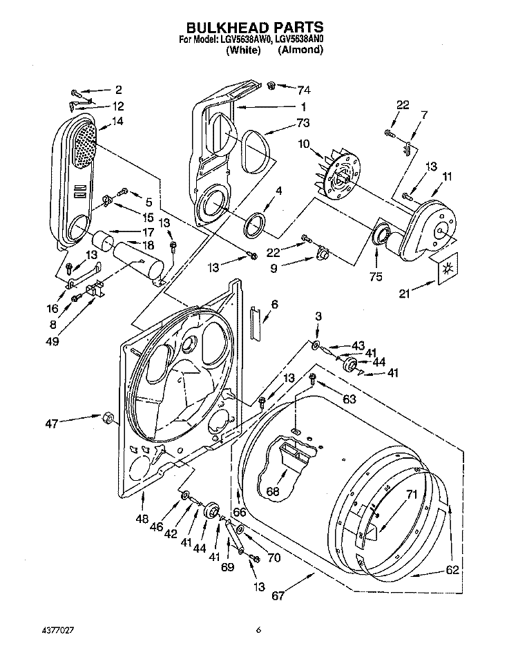SECTION Diagram and Parts List for LGV5638AW0  Whirlpool Dryer