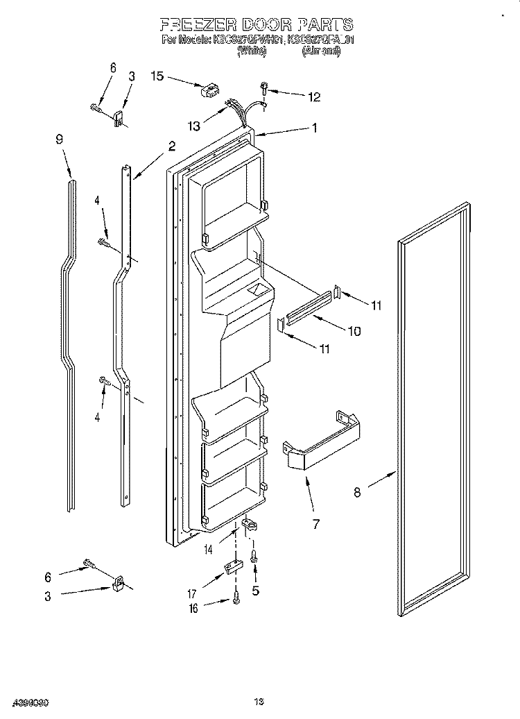 FREEZER DOOR Diagram and Parts List for KSCS27QFWH01  KitchenAid Refrigerator