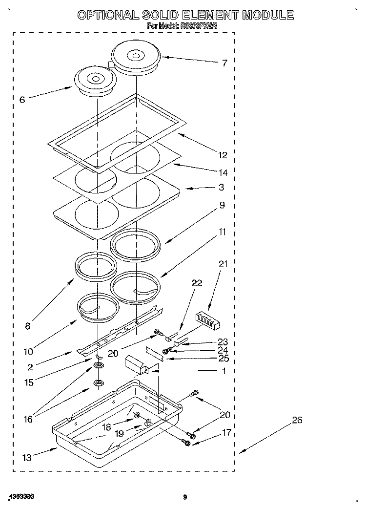 OPTIONAL SOLID ELEMENT MODULE Diagram and Parts List for RS373PXW3  Whirlpool Range