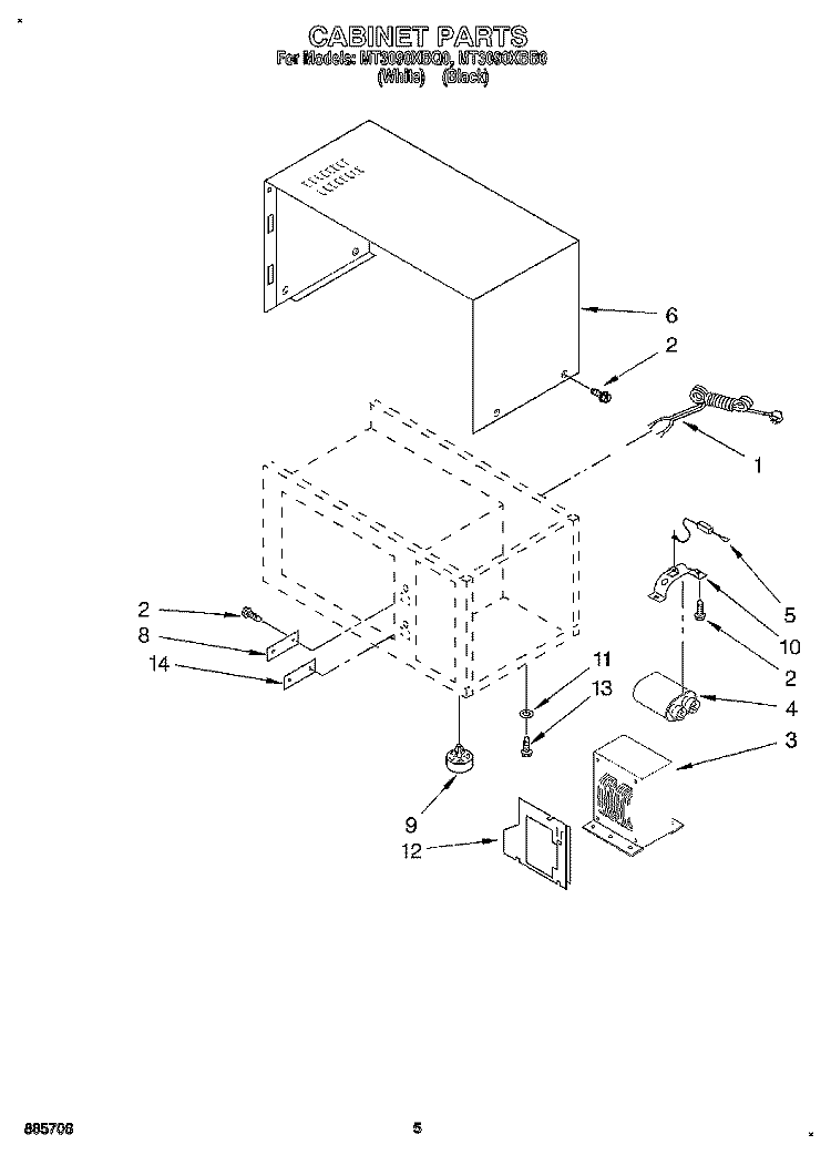 CABINET Diagram and Parts List for MT3090XBQ0  Whirlpool Microwave