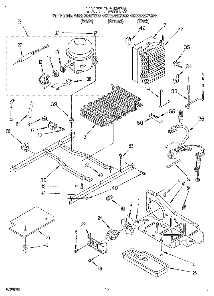 UNIT Diagram and Parts List for GD22DQXFB00  Whirlpool Refrigerator