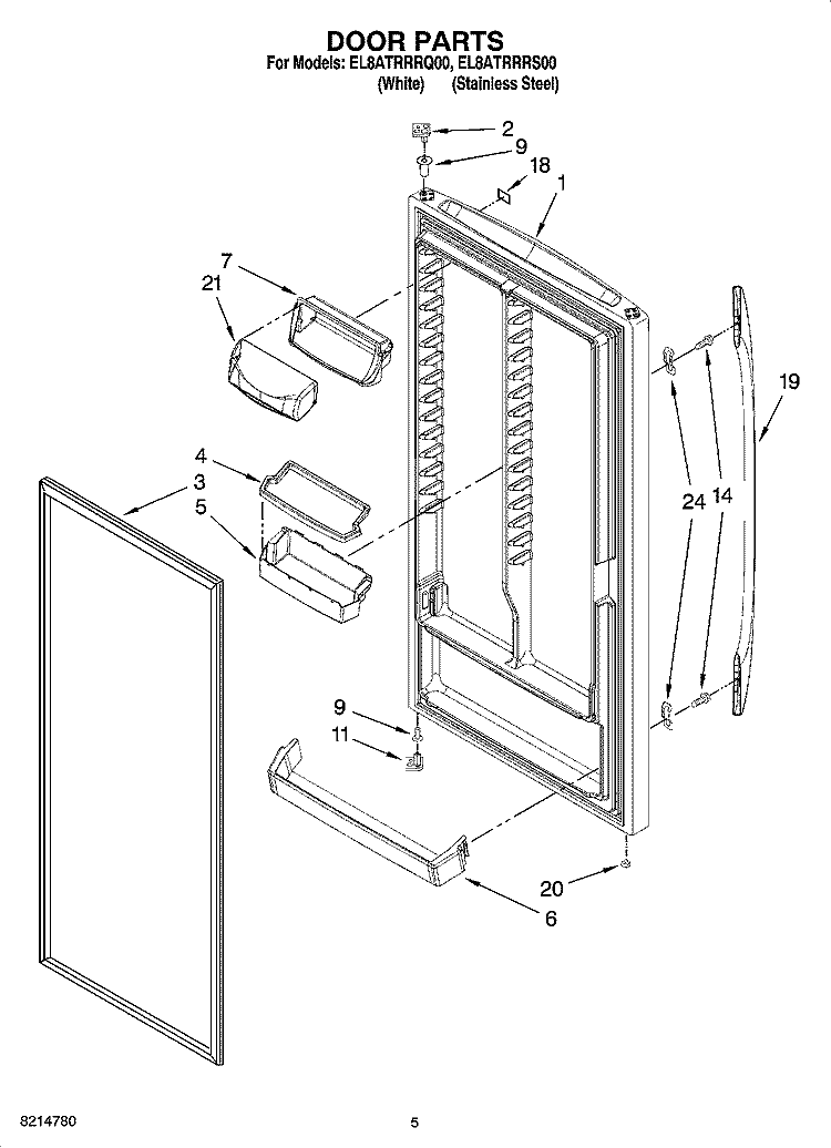 DOOR PARTS Diagram and Parts List for EL8ATRRRQ00  Whirlpool Refrigerator