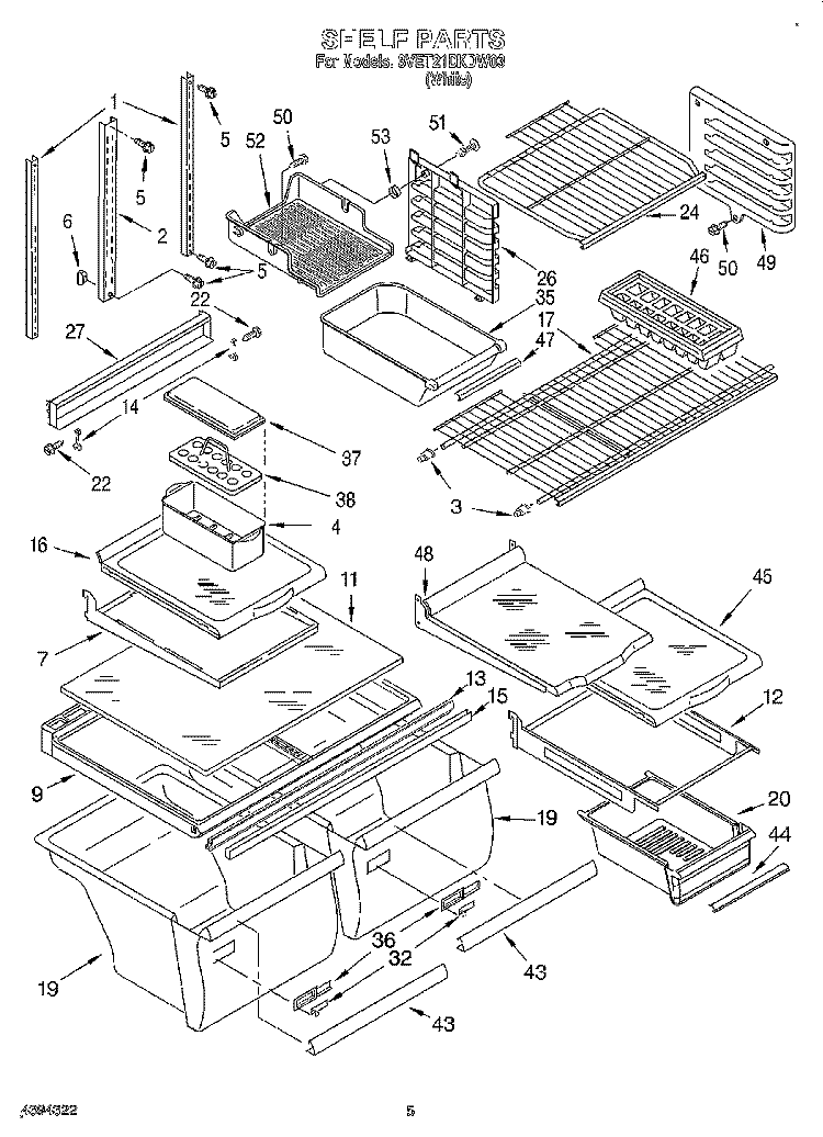 SHELF Diagram and Parts List for 3VET21DKDW03  Whirlpool Refrigerator