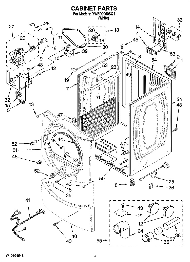 CABINET PARTS Diagram and Parts List for YWED9200SQ1  Whirlpool Dryer