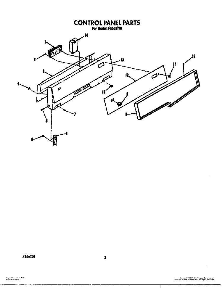 CONTROL PANEL Diagram and Parts List for F6558W0  Roper Range
