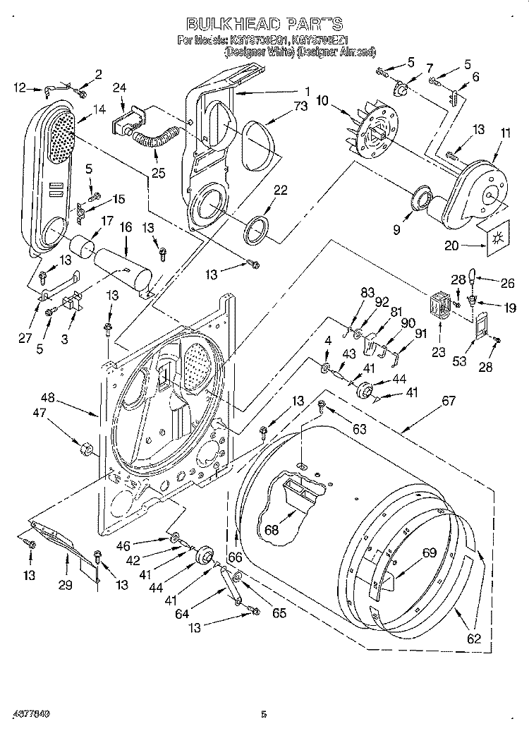 BULKHEAD Diagram and Parts List for KGYS700EQ1  KitchenAid Dryer