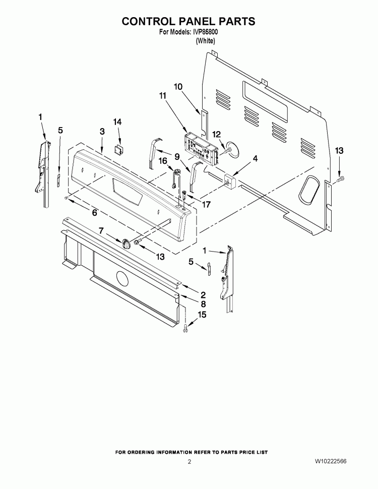 CONTROL PANEL PARTS Diagram and Parts List for IVP85800  Inglis Range