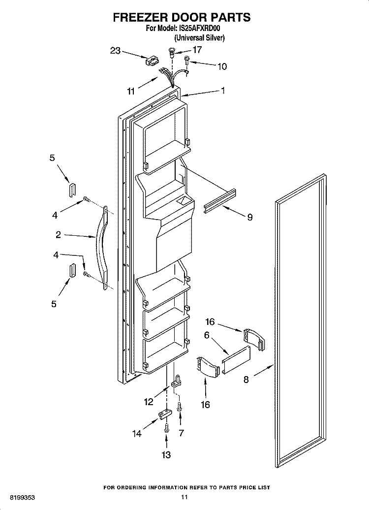 FREEZER DOOR PARTS Diagram and Parts List for IS25AFXRD00  Inglis Refrigerator