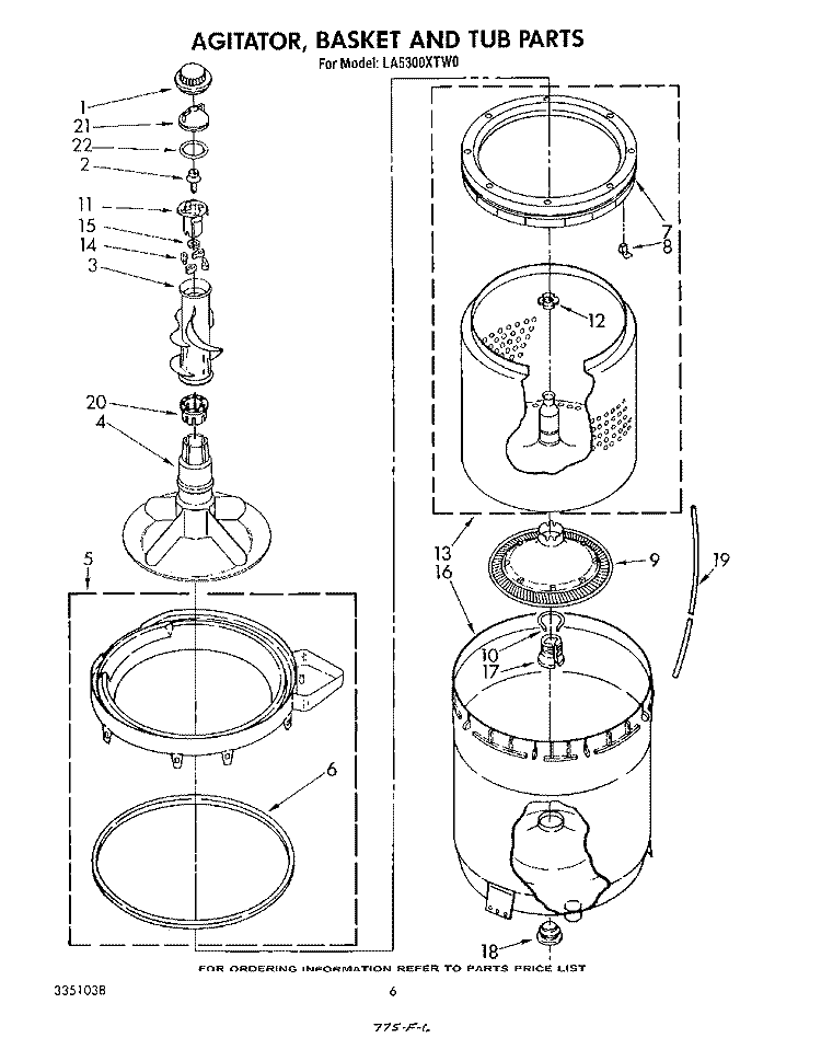 AGITATOR, BASKET AND TUB Diagram and Parts List for LA5300XTW0  Whirlpool Washer