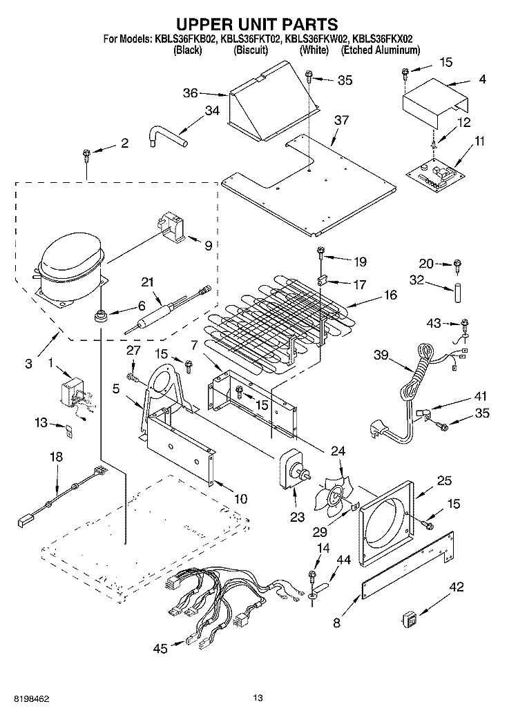 UPPER UNIT PARTS Diagram and Parts List for KBLS36FKB02  KitchenAid Refrigerator