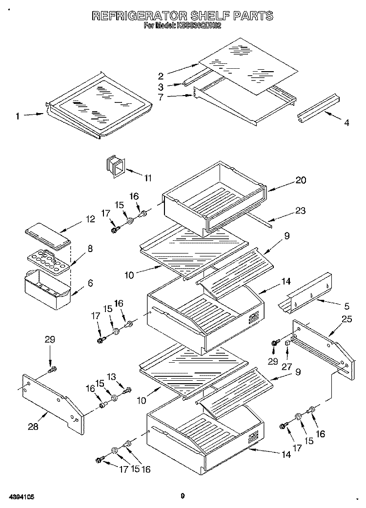 REFRIGERATOR SHELF Diagram and Parts List for KSSS36QDX02  KitchenAid Refrigerator