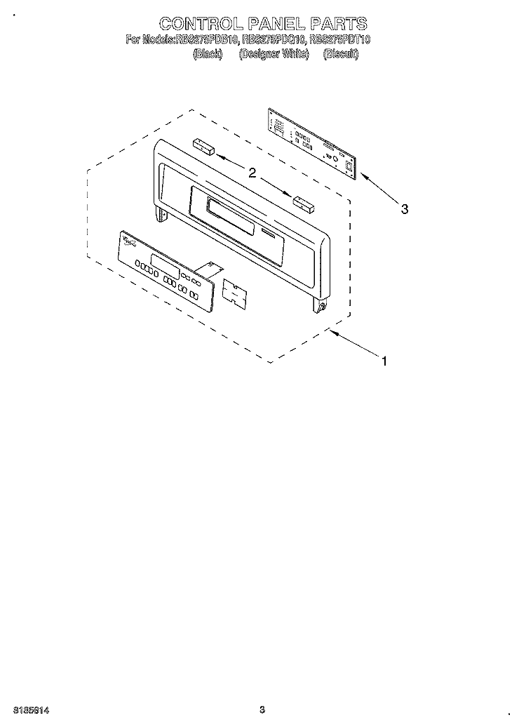 CONTROL PANEL Diagram and Parts List for RBS275PDT10  Whirlpool Wall Oven