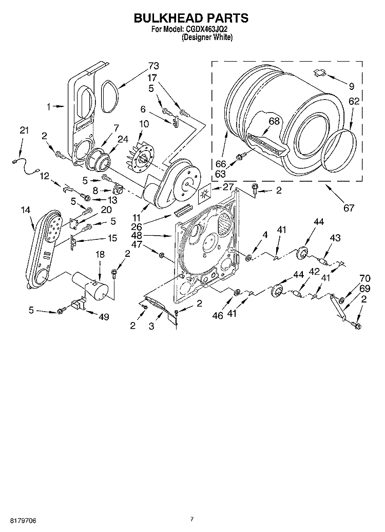 BULKHEAD Diagram and Parts List for CGDX463JQ2  Crosley Dryer