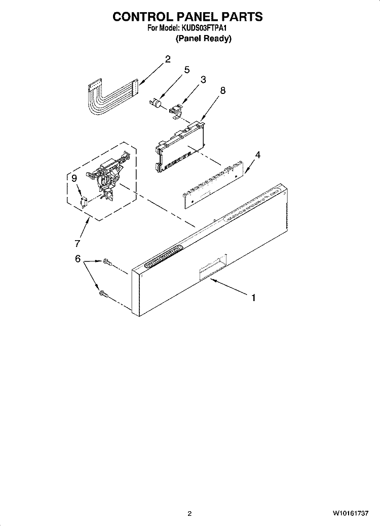 CONTROL PANEL PARTS Diagram and Parts List for KUDS03FTPA1  KitchenAid Dishwasher