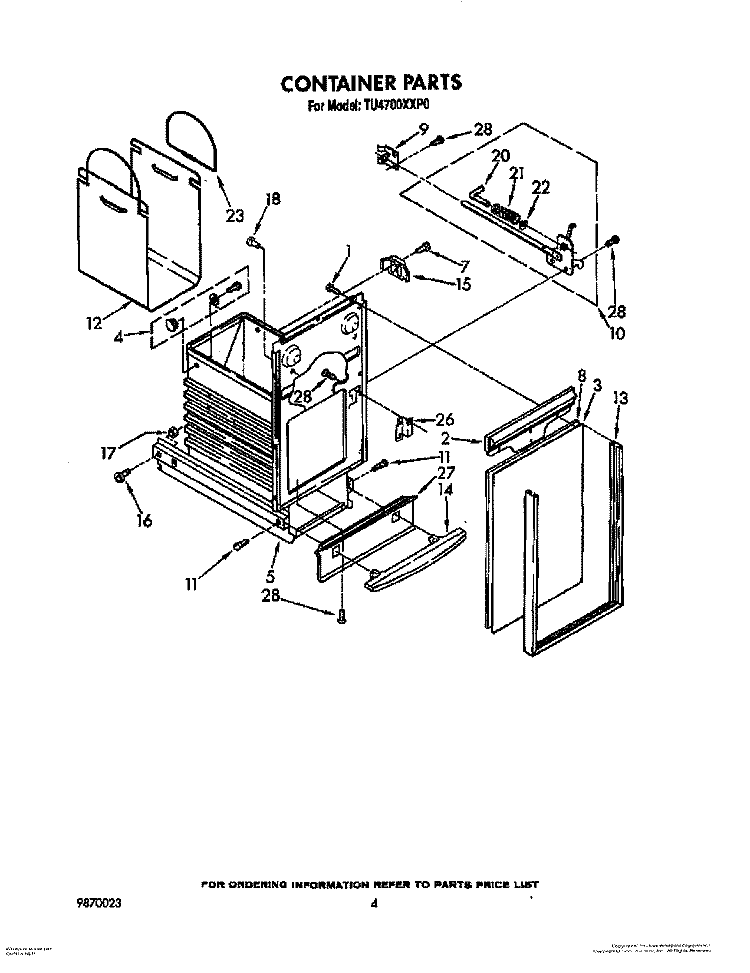 CONTAINER Diagram and Parts List for TU4700XXP0  Whirlpool Trash Compactor