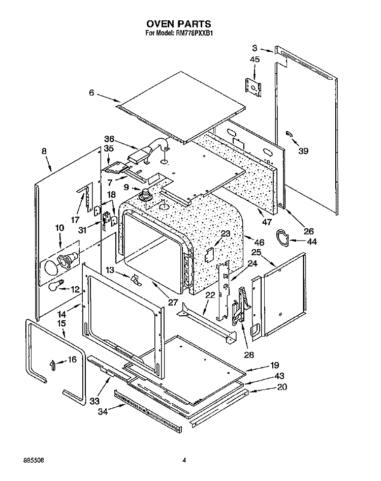 OVEN Diagram and Parts List for RM778PXXB1  Whirlpool Microwave Oven Combo