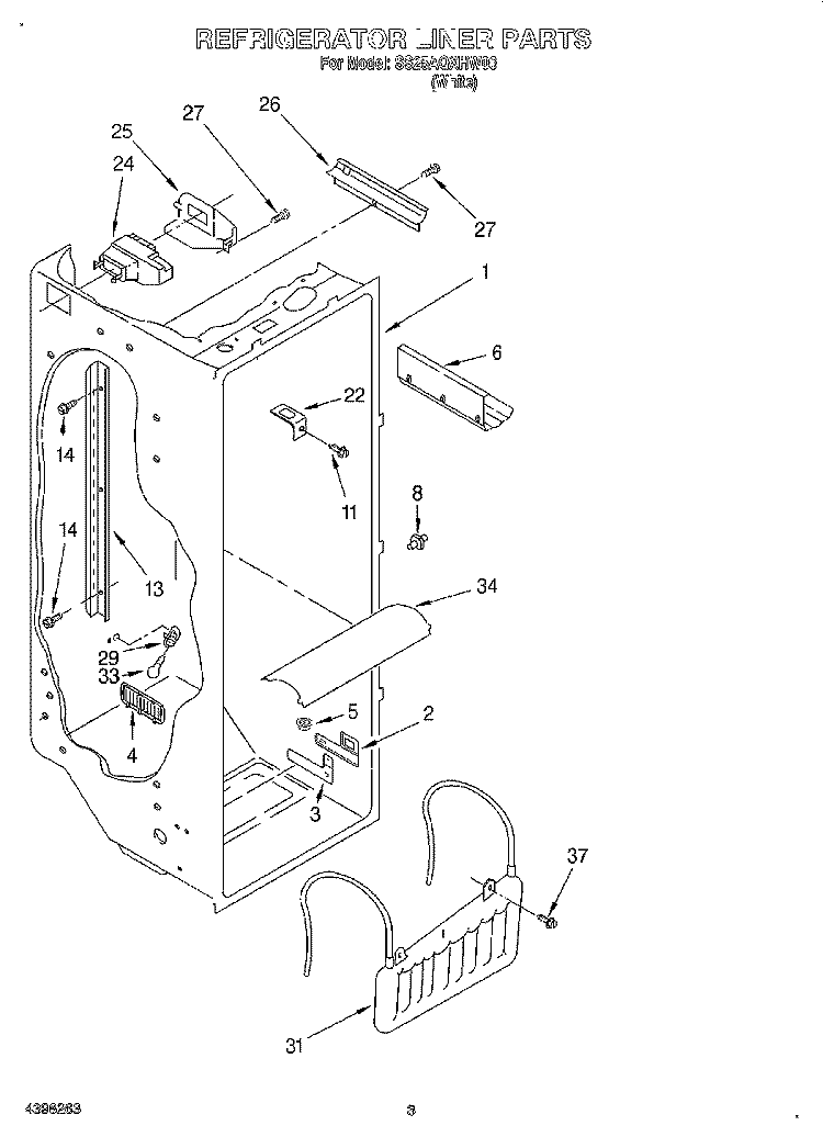 REFRIGERATOR LINER Diagram and Parts List for SS25AQXHW00  Whirlpool Refrigerator