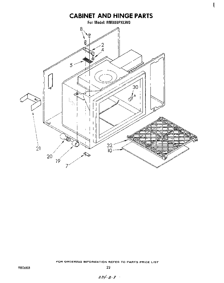 CABINET AND HINGE Diagram and Parts List for RM988PXLW0  Whirlpool Microwave Oven Combo