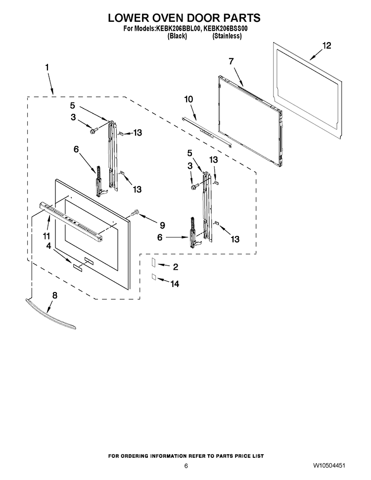 LOWER OVEN DOOR PARTS Diagram and Parts List for KEBK206BSS00  KitchenAid Wall Oven
