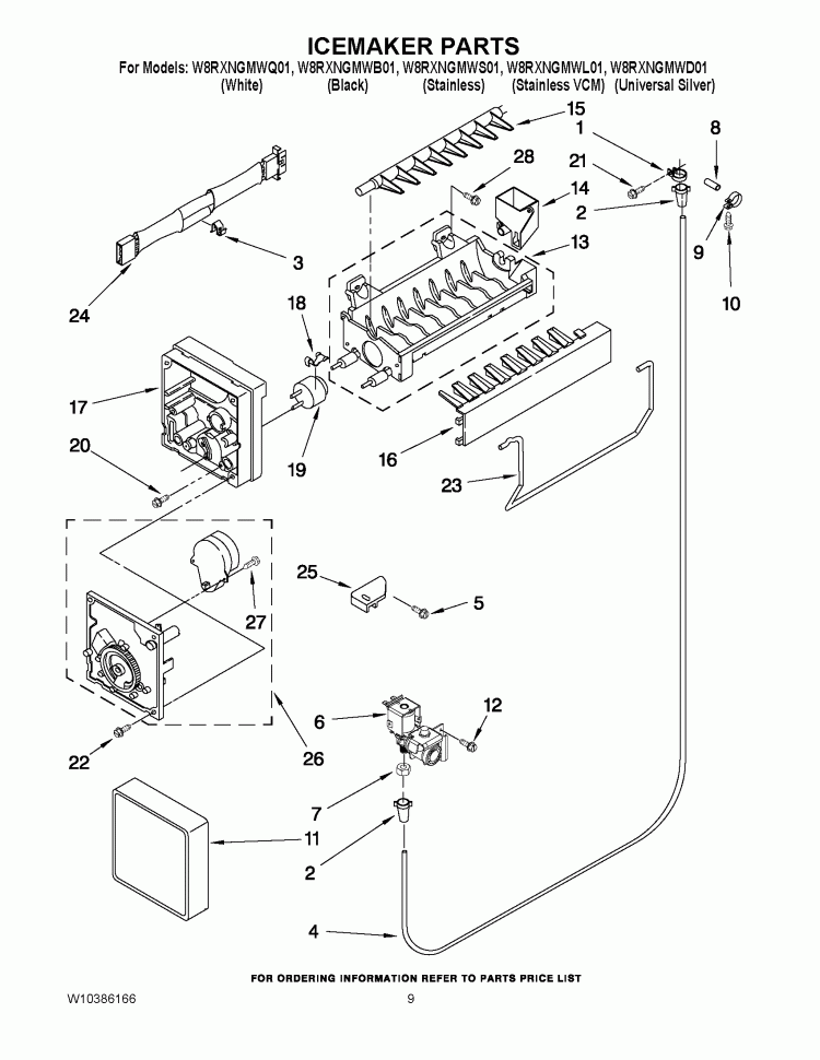 ICEMAKER PARTS Diagram and Parts List for W8RXNGMWL01  Whirlpool Refrigerator