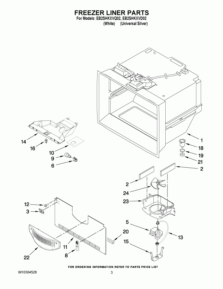 FREEZER LINER PARTS Diagram and Parts List for EB2SHKXVD02  Whirlpool Refrigerator
