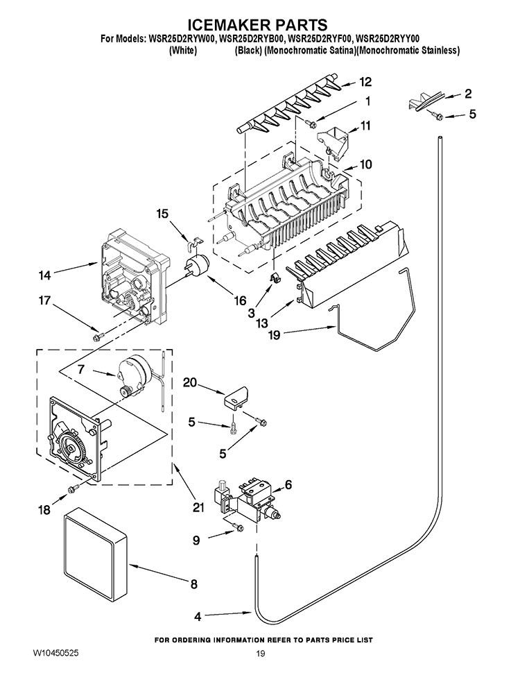 ICEMAKER PARTS Diagram and Parts List for WSR25D2RYW00  Whirlpool Refrigerator