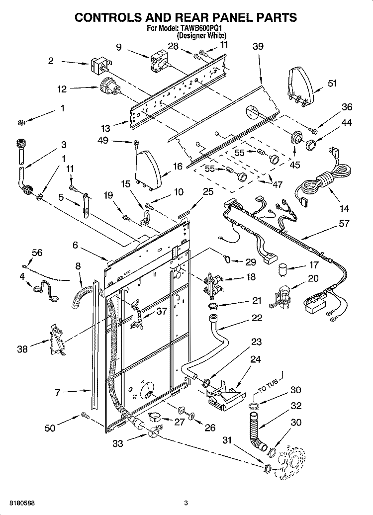 CONTROL AND REAR PANEL PARTS Diagram and Parts List for TAWB600PQ1  Estate Washer