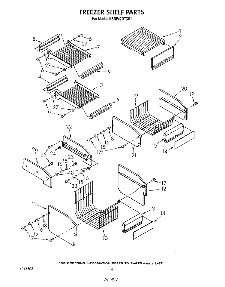 FREEZER SHELF Diagram and Parts List for KSRF42DTX01  KitchenAid Refrigerator