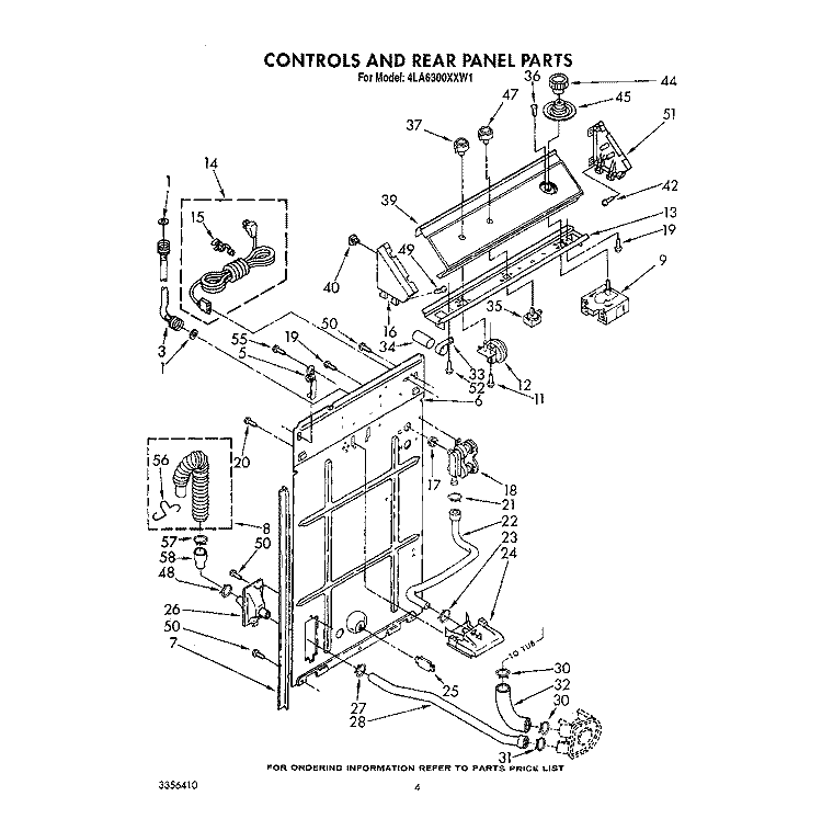 CONTROLS AND REAR PANEL Diagram and Parts List for 4LA6300XXW1  Whirlpool Washer