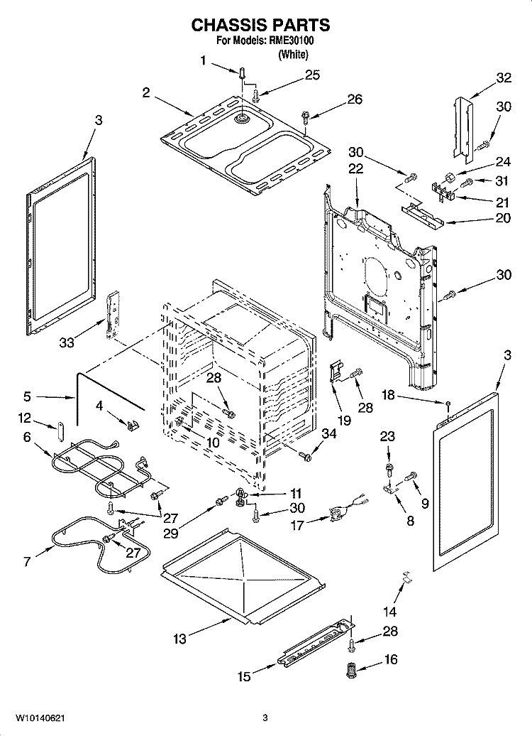 CHASSIS PARTS Diagram and Parts List for RME30100  Roper Range