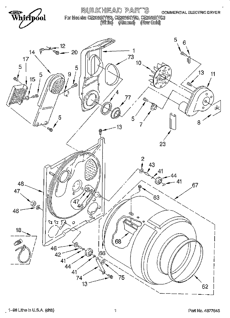 SECTION Diagram and Parts List for CE2950XYN3  Whirlpool Dryer