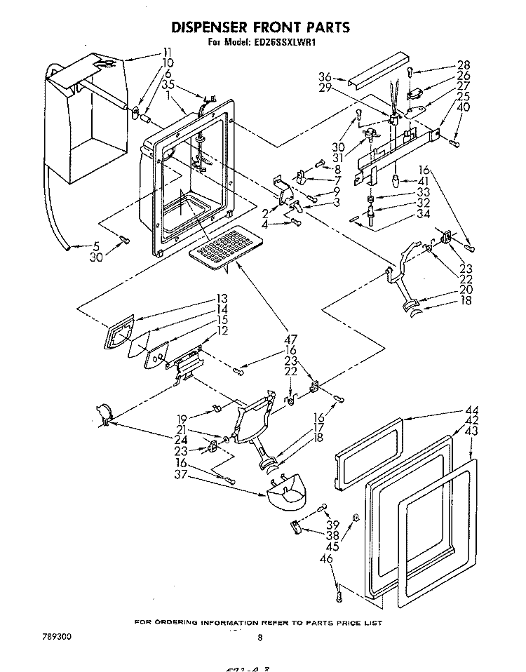 DISPENSER FRONT Diagram and Parts List for ED26SSXLWR1  Whirlpool Refrigerator