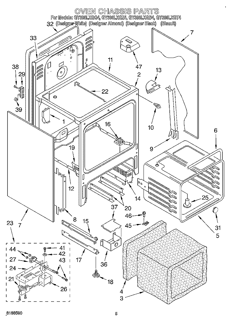 OVEN CHASSIS Diagram and Parts List for GY396LXGT4  Whirlpool Range